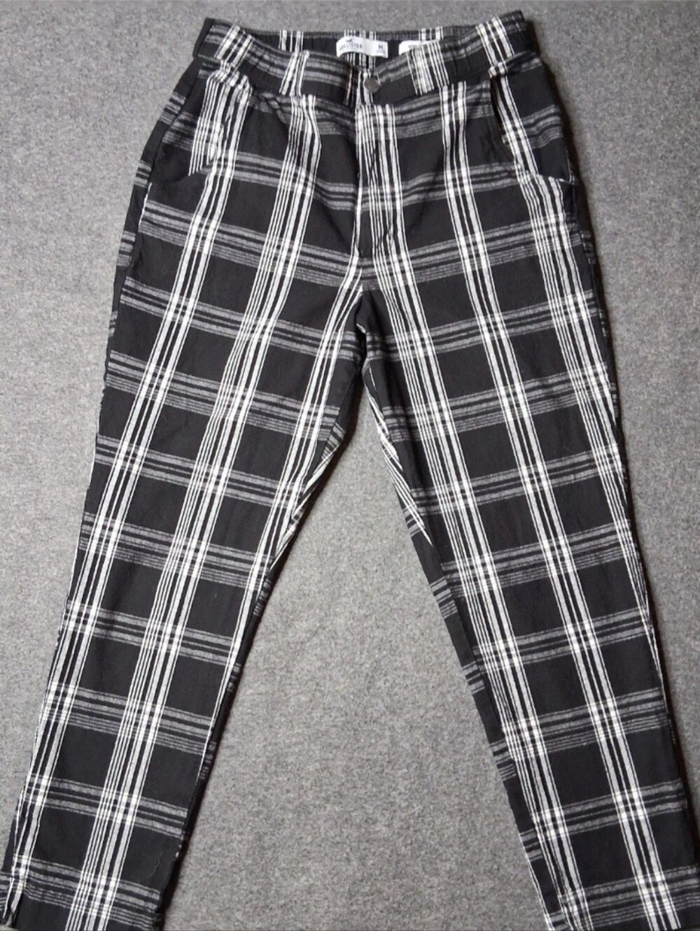 HOLLISTER Women’s Plaid Pants M Black Ultra High-Rise Cotton Blend Grunge